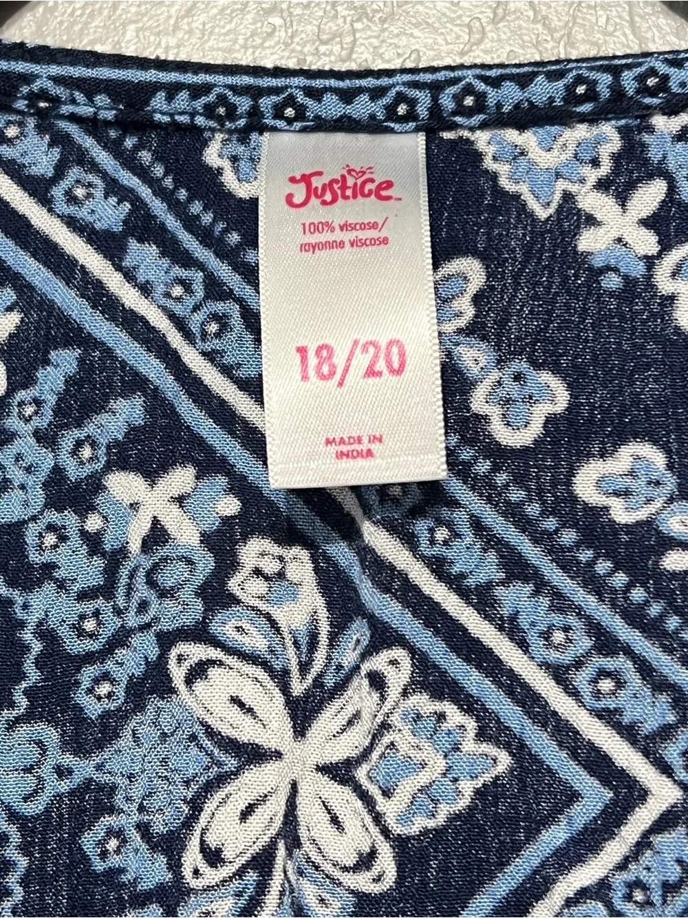 Justice Navy Blue Floral Crinkle Gauze Button Tie Front Top 18/20